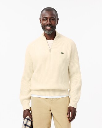 Jersey de cuello alto de lana cardada con cremallera