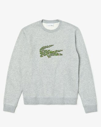 Sudadera de hombre en felpa con cuello redondo e insignia de cocodrilos
