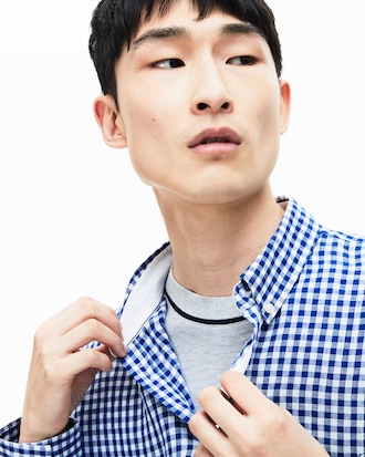 Camisa de hombre regular fit en lona de lino de cuadros