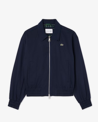 Chaqueta de tela de gabardina elástica con cuello doble