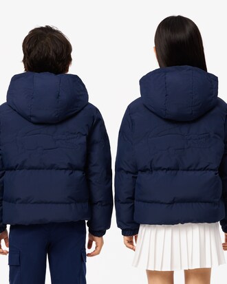 Chaqueta acolchada con capucha y cocodrilo bordado