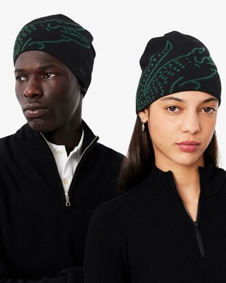 Gorro de lana con cocodrilo de jacquard