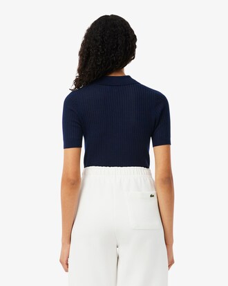 Jersey de lana merino con cuello polo de punto de canal&eacute; 3D