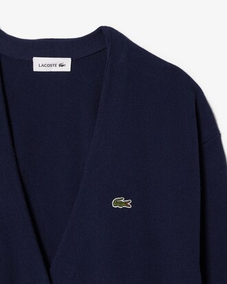 Chaqueta de punto musgo de algodón con cuello de pico