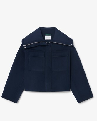Chaqueta de lana cropped con cuello alto de canal&eacute;