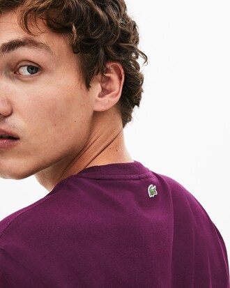 Camiseta de hombre en algodón con cuello redondo e inscripción Lacoste con efecto 3D