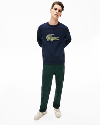 Sudadera de hombre en felpa con cuello redondo e insignia de cocodrilos