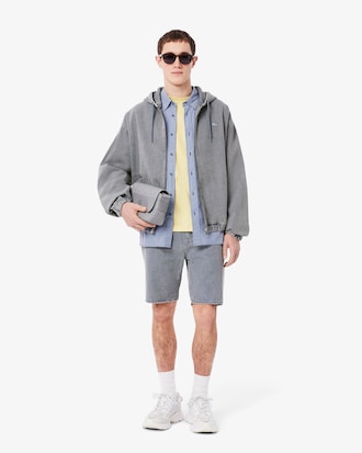 Chaqueta con capucha denim con efecto desteñido