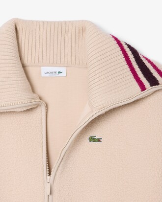 Chaqueta oversize de borreguillo con cuello de canal&eacute; de rayas