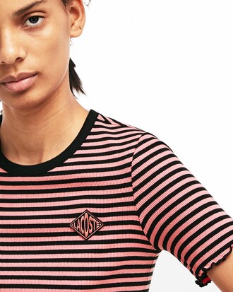 Camiseta de mujer Lacoste LIVE en algodón acanalado de rayas con cuello redondo