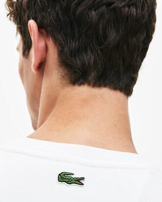 Camiseta de hombre en algodón con inscripción multicolor bordada y cuello redondo