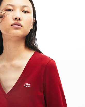 Camiseta De Mujer En Tejido De Punto De Algodón Fluido Con Cuello De Pico