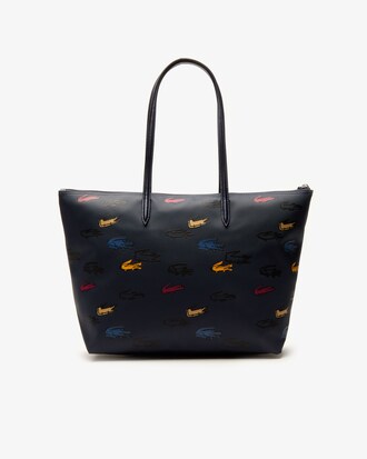 Bolso tote de mujer L.12.12 Concept en lona con estampado de cocodrilo con cremallera