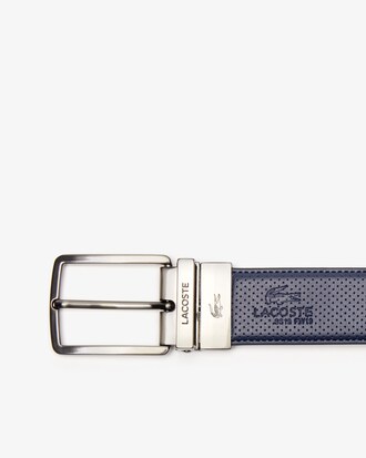 Cintur&oacute;n reversible Lacoste para hombre de piel piqu&eacute; con hebilla grabada