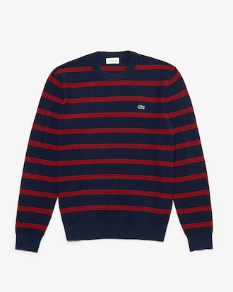 Men's Crew Neck Pinstriped Wool and Cotton Sweater