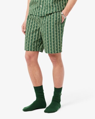 Pantal&oacute;n corto de pijama de popel&iacute;n con estampado de monograma