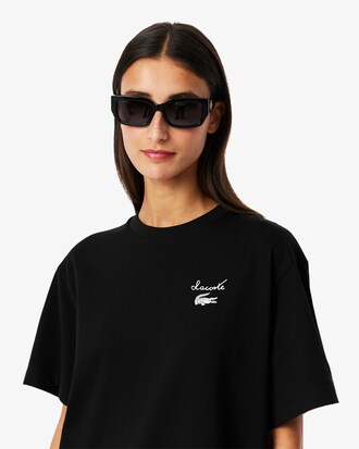 Vestido-camiseta de punto jersey con detalles de marca oversized