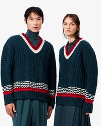 Jersey de lana con cuello de pico con rayas texturizadas Runway