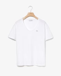 Camiseta De Cuello Amplio De Punto De Algod&oacute;n Flexible Liso