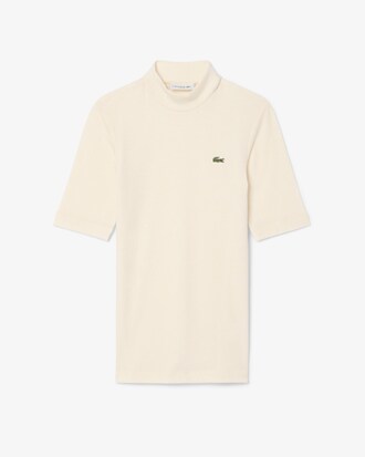 Camiseta de cuello alto en tejido de canal&eacute; de lana de corte ajustado