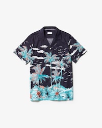 Camisa de hombre regular fit en popelín de algodón con estampado hawaiano
