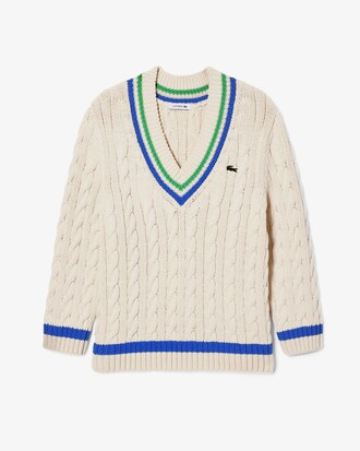 Jersey de tenis de algodón de cuello de pico con motivo de ochos