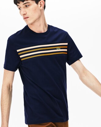 Camiseta de hombre en algodón con panel de rayas a contraste y cuello redondo