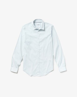 Camisa de hombre slim fit en popel&iacute;n de algod&oacute;n con estampado de cuadros peque&ntilde;os