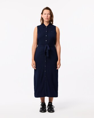 Vestido polo largo de minipiqué elástico