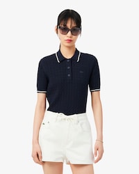 Jersey de cuello polo de punto con ochos y rayas