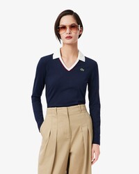 Polo de manga larga de corte ajustado con ribete decorativo