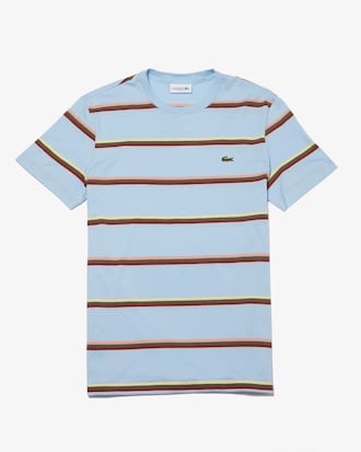 Camiseta de hombre en algodón suave de rayas de colores con cuello redondo