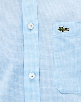 Camisa de hombre regular fit en popel&iacute;n de algod&oacute;n y lino de cuadros peque&ntilde;os