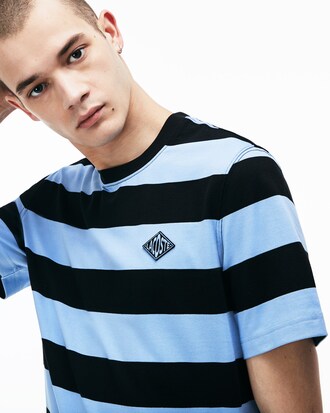 Camiseta de hombre Lacoste LIVE en algodón de rayas con cuello redondo e insignia de diamante