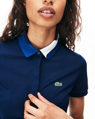 Vestido polo de mujer en piqu&eacute; de algod&oacute;n stretch con cuello color block