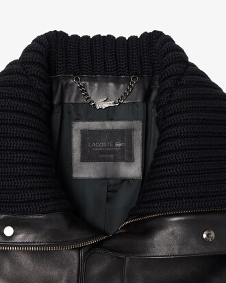 Chaqueta de piel con cuello alto de canalé Runway