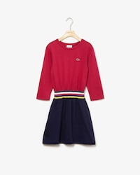 Vestido de ni&ntilde;a en felpa color block con cintura de rayas