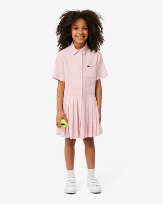 Vestido camisero con falda plisada de popel&iacute;n