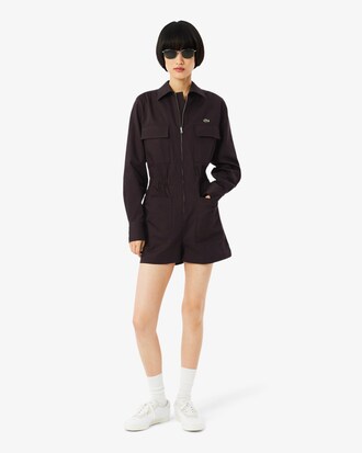 Mono con cuello polo de tela de gabardina el&aacute;stica