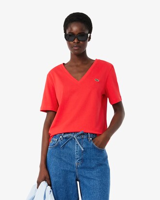 Camiseta de corte holgado con cuello de pico de algodón suave