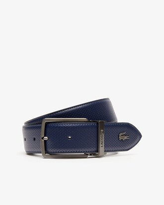 Cintur&oacute;n reversible Lacoste para hombre de piel piqu&eacute; con hebilla grabada