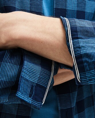 Men's Regular Fit Check Cotton And Linen Canvas Shirt