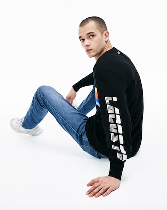 Camiseta de hombre Lacoste LIVE en algodón de rayas multicolores con inscripción