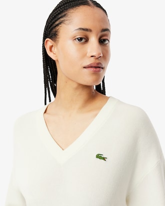 Jersey de punto musgo de algodón con cuello de pico