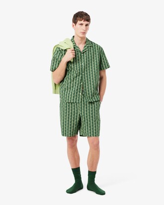 Pantal&oacute;n corto de pijama de popel&iacute;n con estampado de monograma