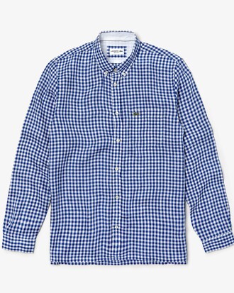 Camisa de hombre regular fit en lona de lino de cuadros