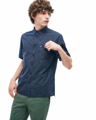 Camisa de hombre regular fit de manga corta en popel&iacute;n de algod&oacute;n y lino