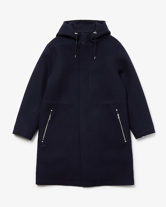 Parka de hombre en lana de primera calidad con detalles de piel y cremallera