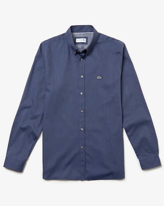 Camisa de hombre slim fit en popel&iacute;n de algod&oacute;n de lunares