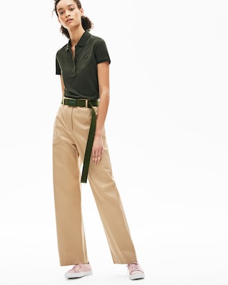 Polo de mujer Lacoste slim fit en minipiqu&eacute; de algod&oacute;n el&aacute;stico de rayas